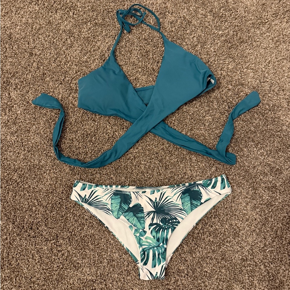 Blue and Green Tropical Bikini Set